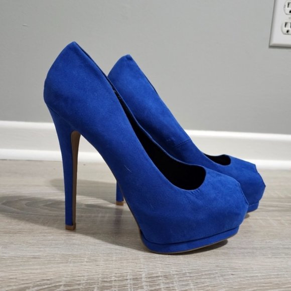 Qupid Royal Blue Peep Toe Pump 8.5 - Picture 7 of 8